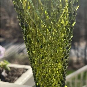 Vintage Geometric Green Glass Vase